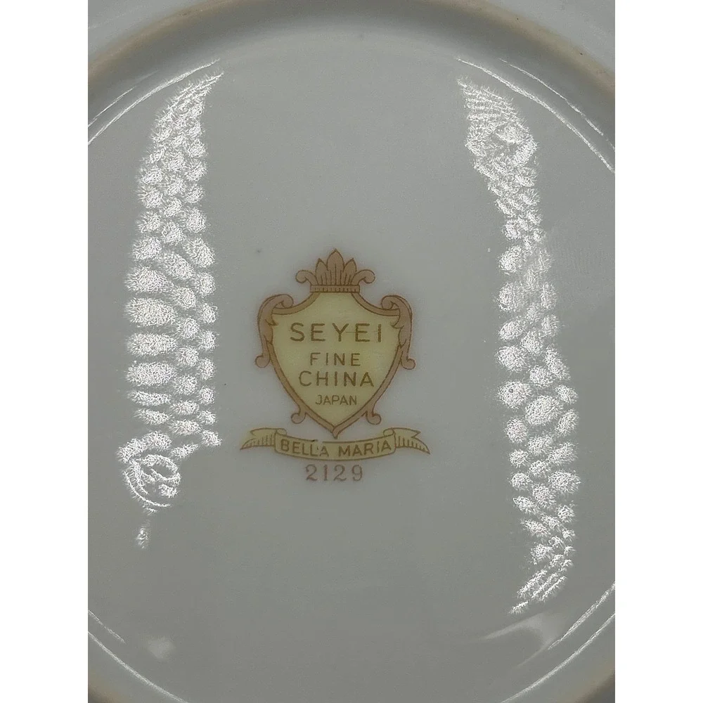 Seyei Bella Maria 2129 Fine China Fruit Bowls Set of 7 Japan Pink Rose Blue Rim‎